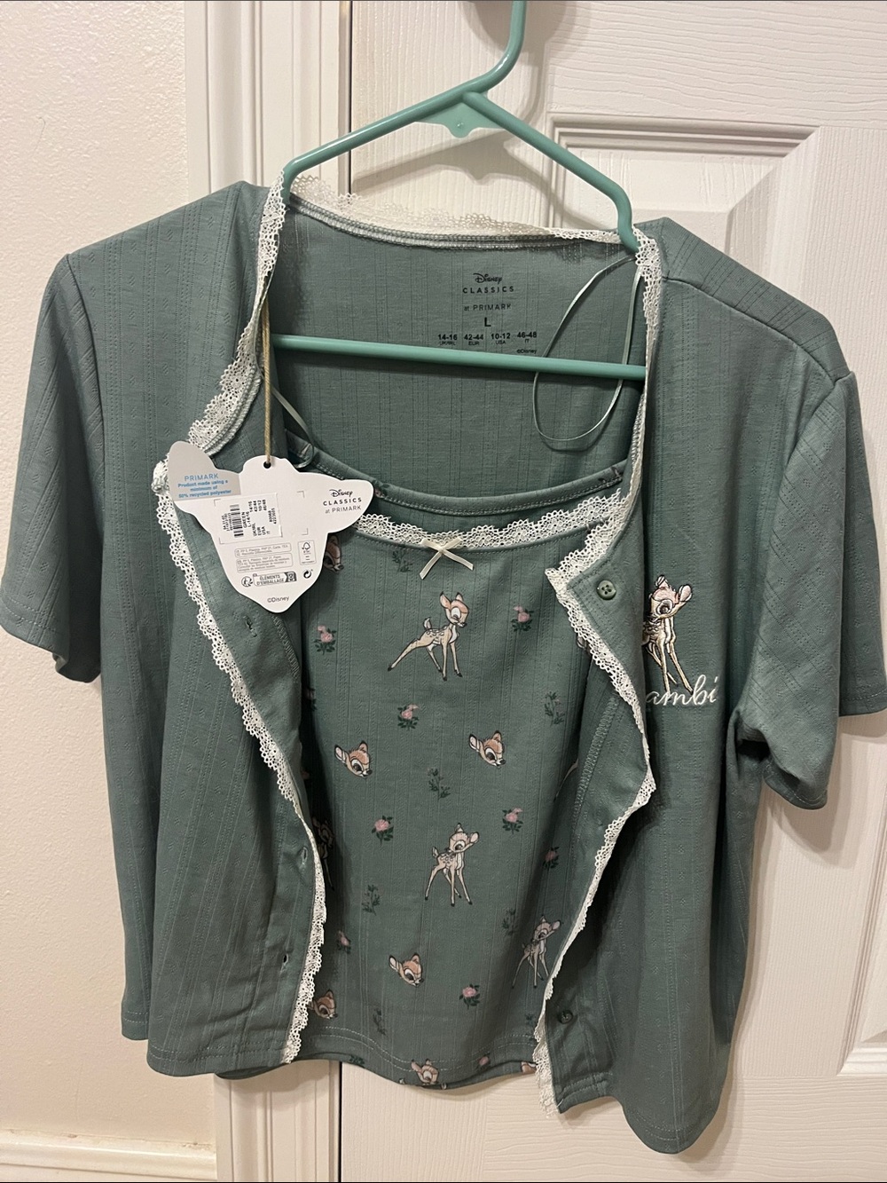 Disney Bambi Sage Green Lace-Trim Pajama top (two pieces)